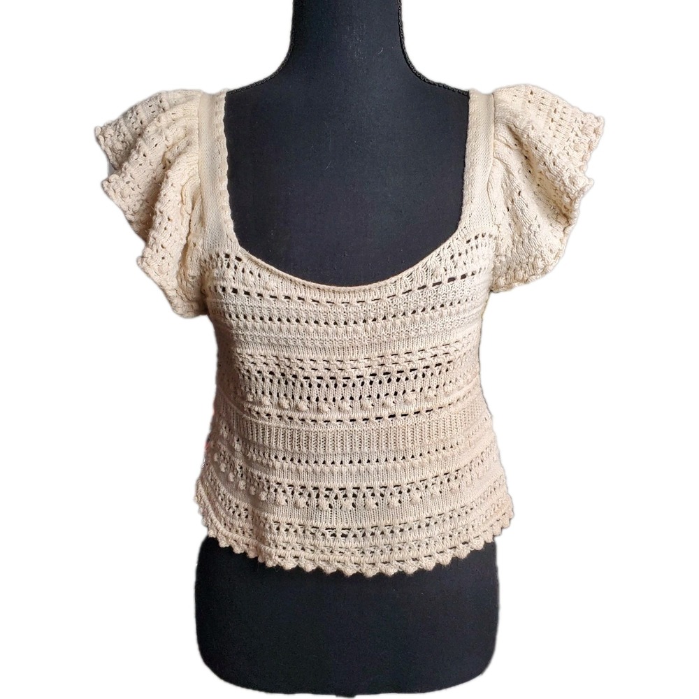 Sincerely Jules Crochet Cream Crop Top Size Small Festival Boho Resort Beachy